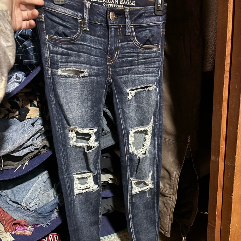 American Eagle Outfitters Ripped Dark Blue Skinny Jeans